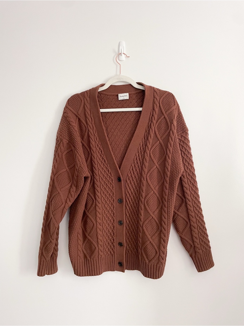 Aritzia • Sunday Best Peggy Cable Knit Light Brown Wool Cotton Cardigan • M